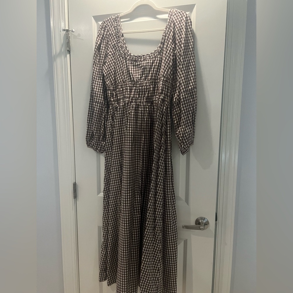 Damson Madder Dakota brown plaid Bow Midi Dress US size 8 - Picture 8 of 8